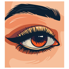 Human eye and eyebrow vector illustration. Beautiful single eye of girl with long eyelashes, eyelid and reflection, model for beauty industry, human organ, isolated, vector image