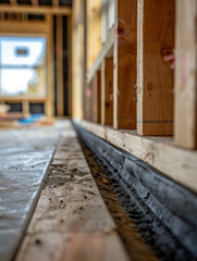Wooden framework of a house under construction.