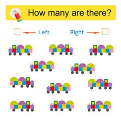 Math activity for kids. Developing numeracy skills. Cartoon train.