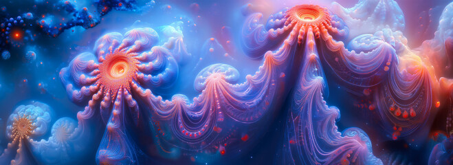 Vibrant Neon Glow Underwater Scene, Sea Bottom, Ocean Floor, Marine Life, Coral Reef, Scuba Diving. Colorful Fluorescent Light, Realistic Textures, Deep Water 
