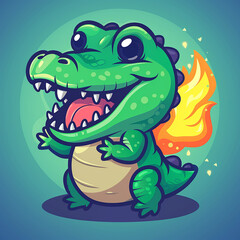 Fototapeta premium Vector_Crocodile_bites_with_flame_cartoon_vector