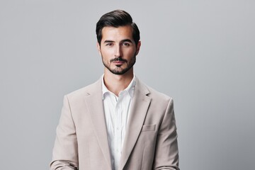 happy man suit copyspace shirt smiling business beige portrait handsome businessman