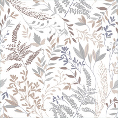 Seamless pattern with wildflowers and leaves. Tropical flowers vector illustration. Background for fabric, textile, packaging