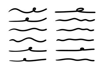 Brush underline stroke set. Mark brush line paint vector stroke. Hand drawn texture pencil, pen underline. Vector illustration