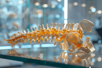 Fototapeta premium Spine. Anatomical model of the human spine against the background of a medical office. Medicine concept. Physiotherapy.