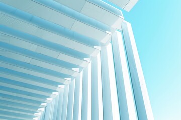 Obraz premium Beautiful airy widescreen minimalistic white and light blue architectural background banner with tilted columns