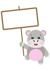Cute hippo holding a blank signboard