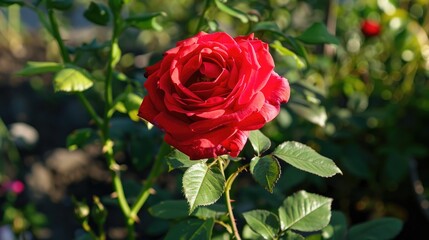 Red rose blossoming in the garden