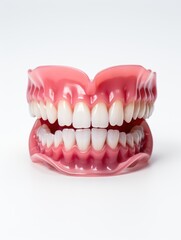 A close-up view of artificial dental prosthetics on a clean background
