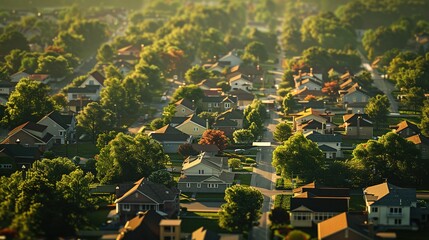 Early morning tranquility over a densely packed residential area