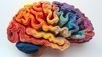 Colorful Human Brain Model Carved of Wood. Smart Idea, Creative Self Expression, Happiness, Mental Health. Psychology, Art Therapy. Decor, Interactive Toy, Anatomy School Class, Handmade DIY Hobby 