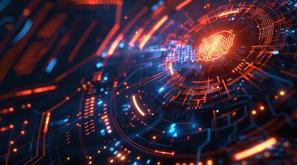 Obraz premium Abstract futuristic technology background with circuit board, glowing lights