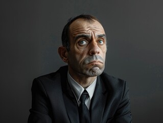 Fototapeta premium A businessman in a suit and tie looking up, possibly thinking or contemplating