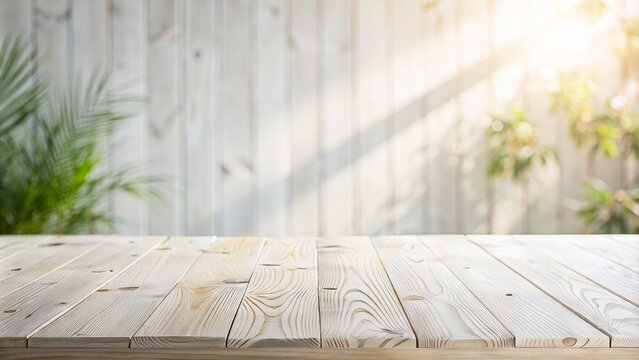 Minimalist styling with a soft focus background highlighting a clean, white wooden tabletop with subtle grain texture and warm, natural lighting.