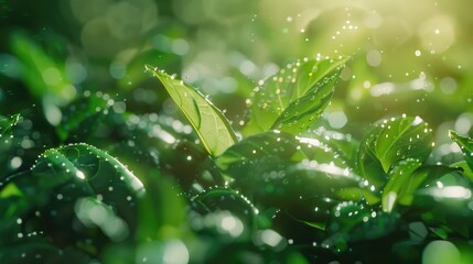 Close-up shot of a plant with water droplets glistening on its leaves, perfect for nature or science-themed projects