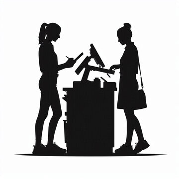 recommend clip art:  black silhouette of a man  at the cash register in a store