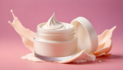 Jar of cosmetic cream on colorful bright background. Cream jar mockup. Cosmetic products. Beauty and care. Face, hand, body cream