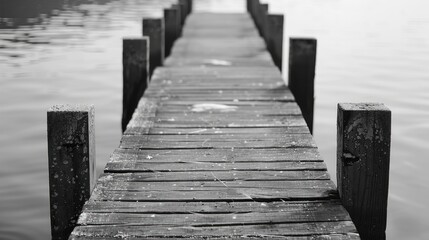 Fototapeta premium A quiet pier at night, with water and darkness surrounding the scene