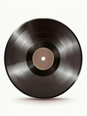 A single black vinyl record sitting on a clean white background