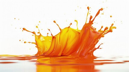 An abstract orange color splash isolated on white, with a fiery and energetic spread, reminiscent of a sunset. The splash is warm and inviting.