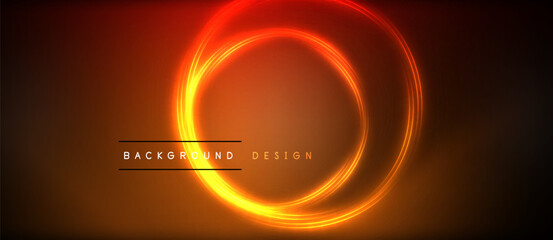 Neon glowing circle rays, light round lines in the dark, planet style neon wave lines. Energetic electric concept design for wallpaper, banner, background