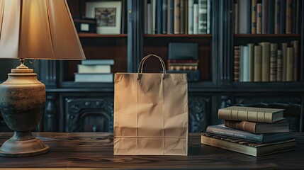 Fototapeta premium Library Table Paper Bag | Billboard mockup | Landscape mockup