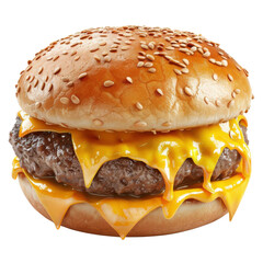 A juicy cheeseburger with melted cheese dripping down the sides, ready to be devoured. isolated on a white background.