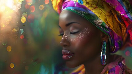 Naklejka premium Beautiful african woman in the traditional colorful cloth