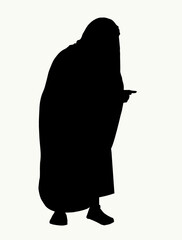 Vector drawing. Ancient woman standing and showing