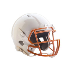 A white football helmet with a copper face mask. isolated on a white background.