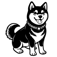 black and white drawing of a husky dog