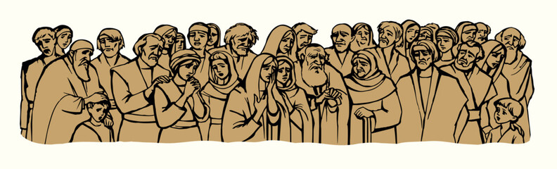 Vector drawing.Big crowd of people