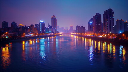 Obraz premium Kaohsiung's Love River illuminated at night