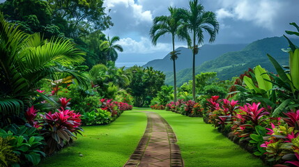 Fototapeta premium The lush botanical gardens in Martinique amazing Caribbean