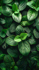 Fototapeta premium close up shot, plant in the garden, dark leaf with raindrop , micro nature background
