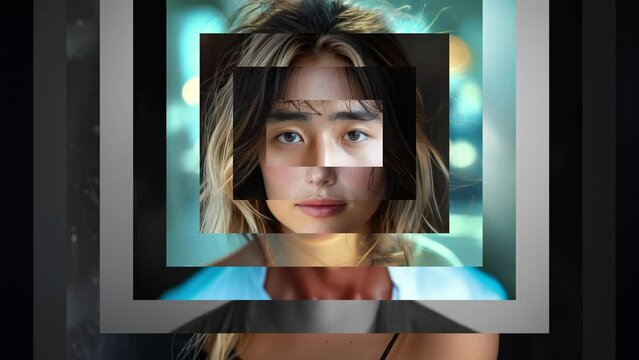 Portraits of people animation, diversity concept, men and women looking into camera, front view