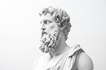 Obraz premium Bust of Greek statue on a white background. Topics related to Greek antiquity. Greek sculpture. History of Greece. Isolated image. Image for graphic designer.