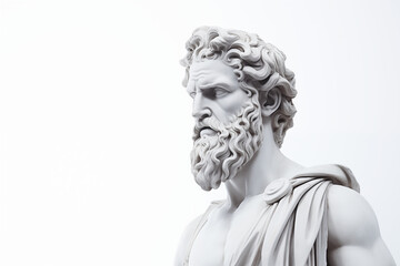 Obraz premium Bust of Greek statue on a white background. Topics related to Greek antiquity. Greek sculpture. History of Greece. Isolated image. Image for graphic designer.