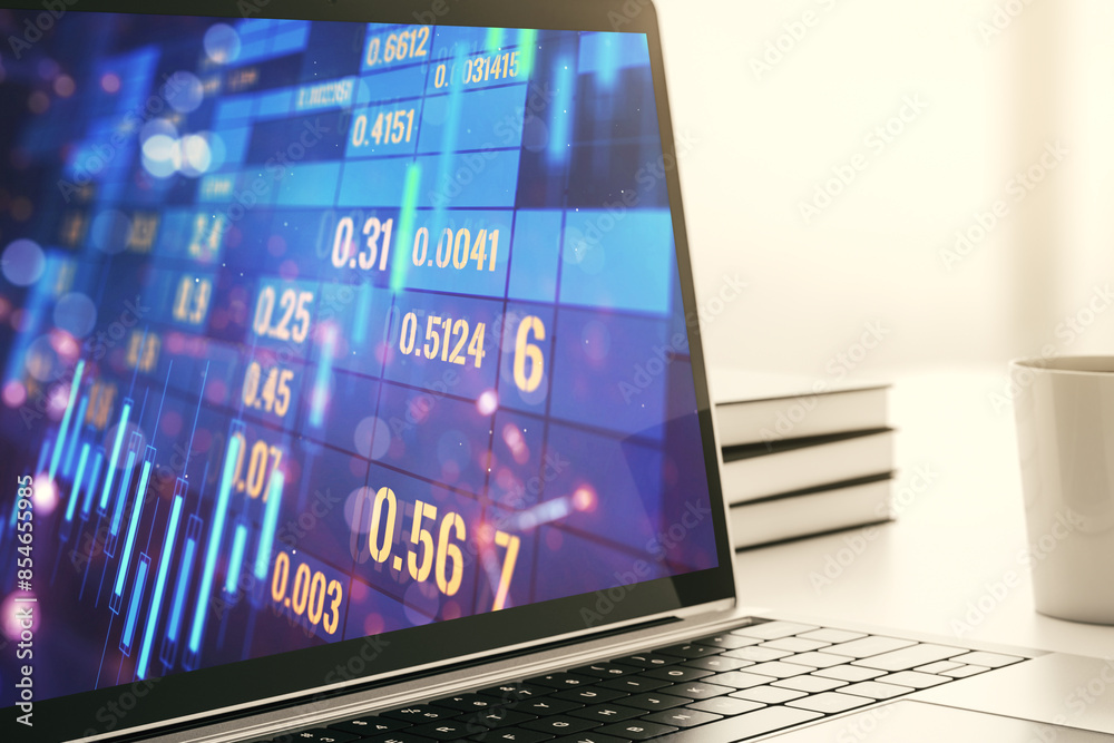 Aufkleber modern computer screen with abstract financial diagram, banking and accounting concept. 3d rendering