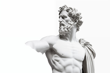 Fototapeta premium Bust of Greek statue on a white background. Topics related to Greek antiquity. Greek sculpture. History of Greece. Isolated image. Image for graphic designer.