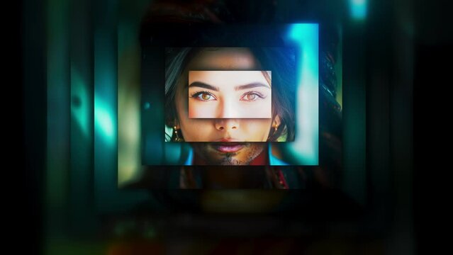 Portraits of people animation, diversity concept, men and women looking into camera, front view, cinematic colors and bokeh