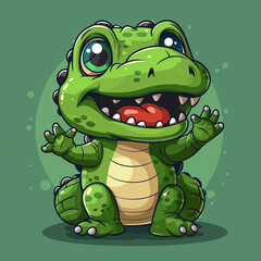 Obraz premium Vector_cute_crocodile_waving_hand_cartoon_vector