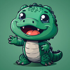 Obraz premium Vector_cute_crocodile_waving_hand_cartoon_vector