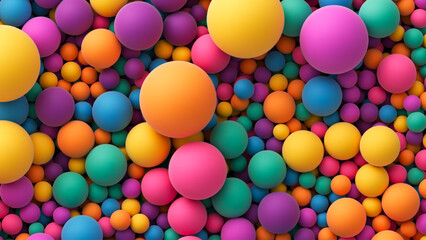Colorful balls background for kids zone or children's playroom. Many colorful random bright soft balls background. Huge pile of colorful balls in different sizes. Vector background