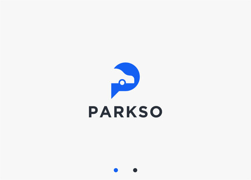 letter p with car logo design vector silhouette illustration