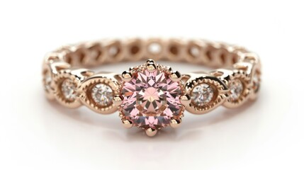 Wedding band with antique pink gemstone