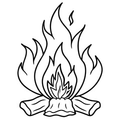 Creative Continuous Line Bonfire Sketch,Editable Stroke Vector Art illustration for Professional Designs.