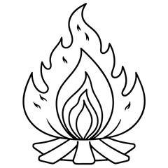 Creative Continuous Line Bonfire Sketch,Editable Stroke Vector Art illustration for Professional Designs.
