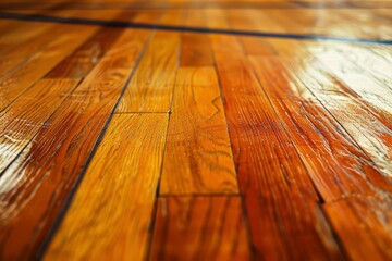 A close-up shot captures the detailed texture of a worn basketball court floor. The image emphasizes the natural wood grain and markings, revealing the courts history of play