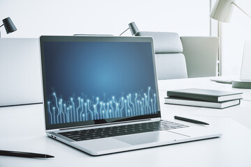 Fototapeta premium Creative concept of microscheme illustration on modern laptop screen. Big data and database concept. 3D Rendering